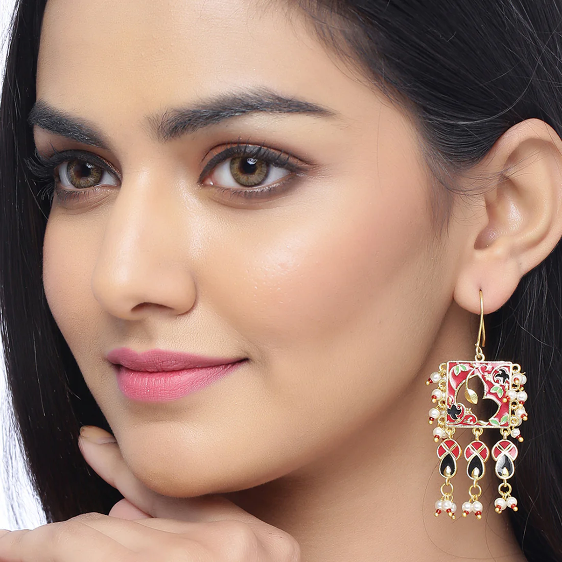 Tahira Glorious Red Cut Work Earrings - Image 2