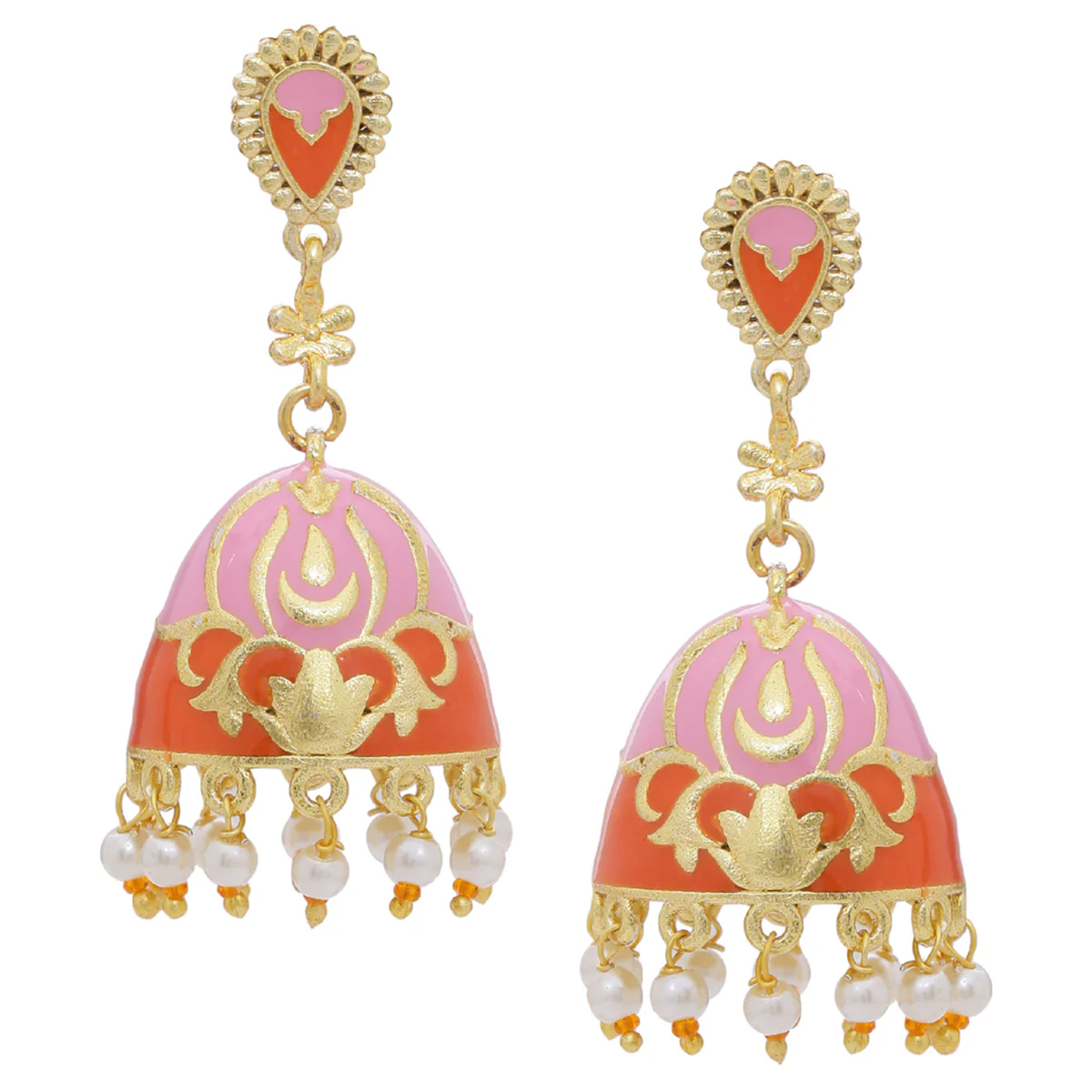Tahira Gold and Orange Enameled Earrings - Image 3