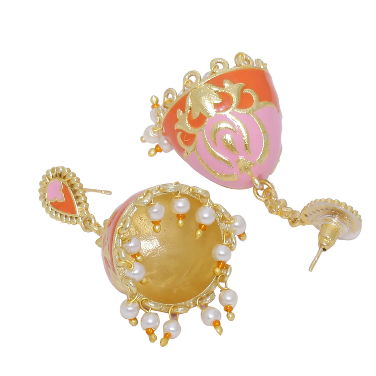 Tahira Gold and Orange Enameled Earrings - Image 5