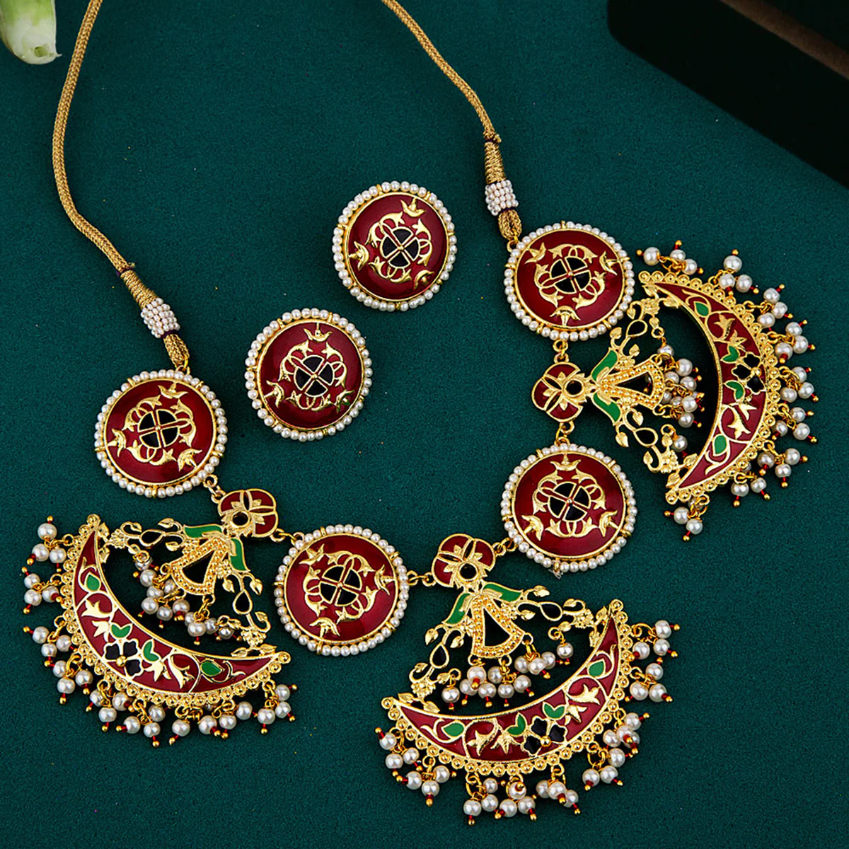 Tahira Heavily Embellished Enameled Necklace Set - Image 2