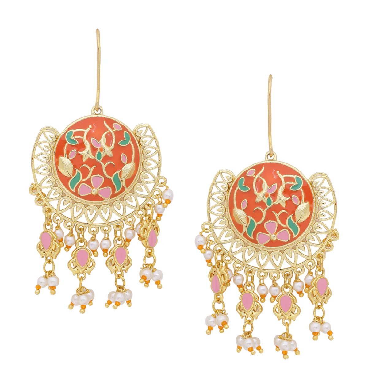 Tahira Orange Bloom Chand Bali Earrings - Image 3