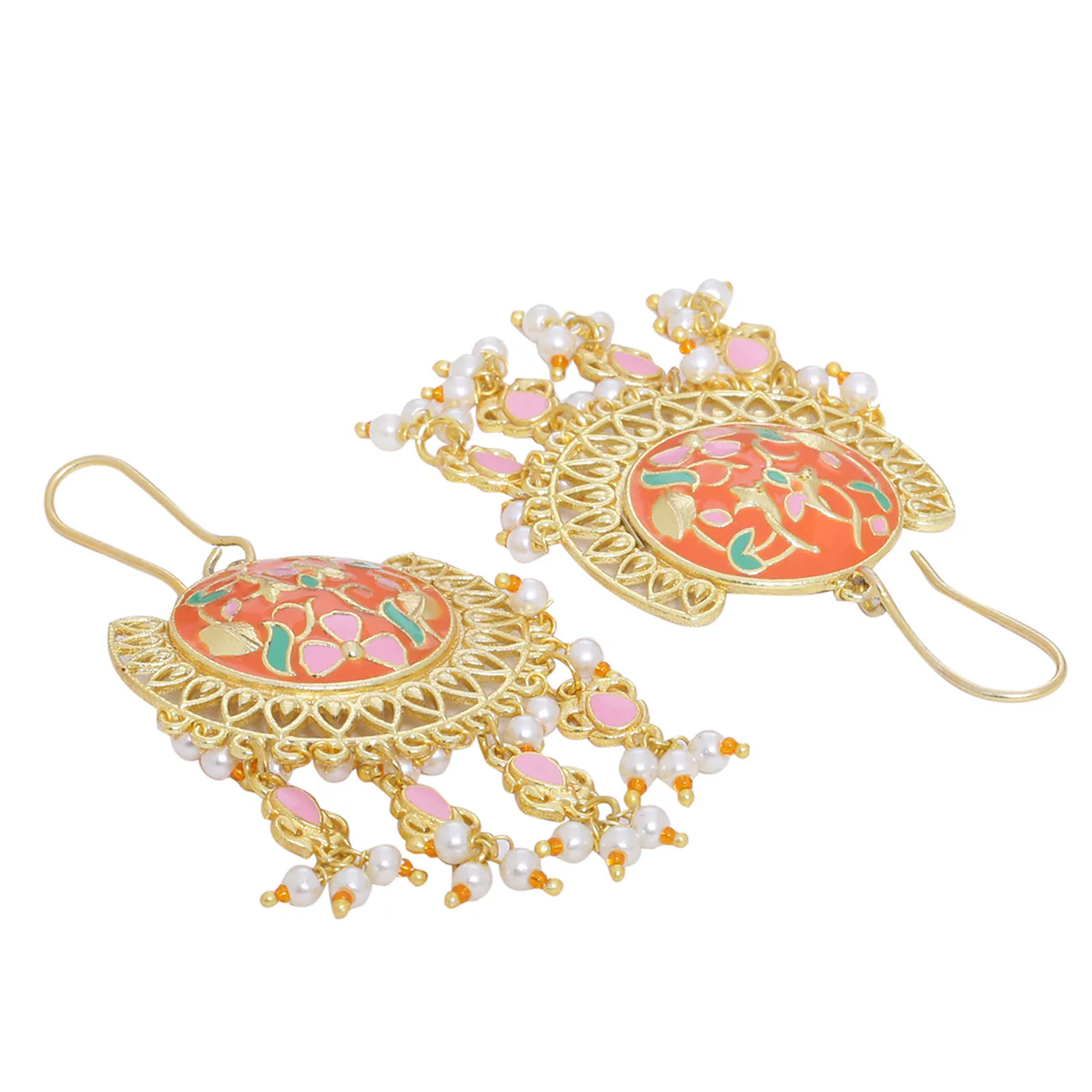 Tahira Orange Bloom Chand Bali Earrings - Image 4