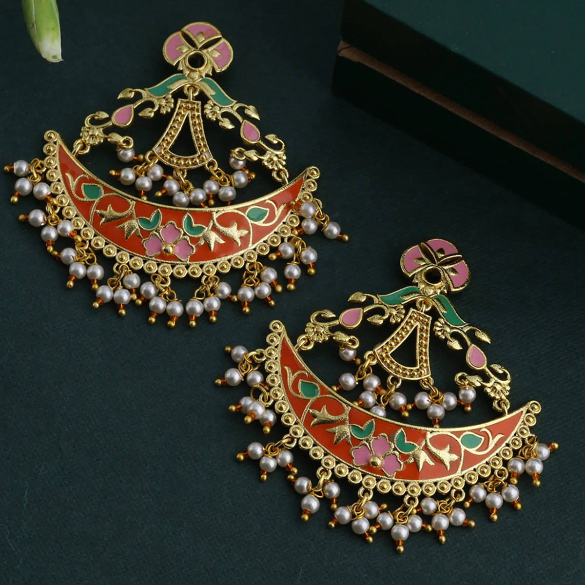Tahira Orange Bloom Crescent Danglers