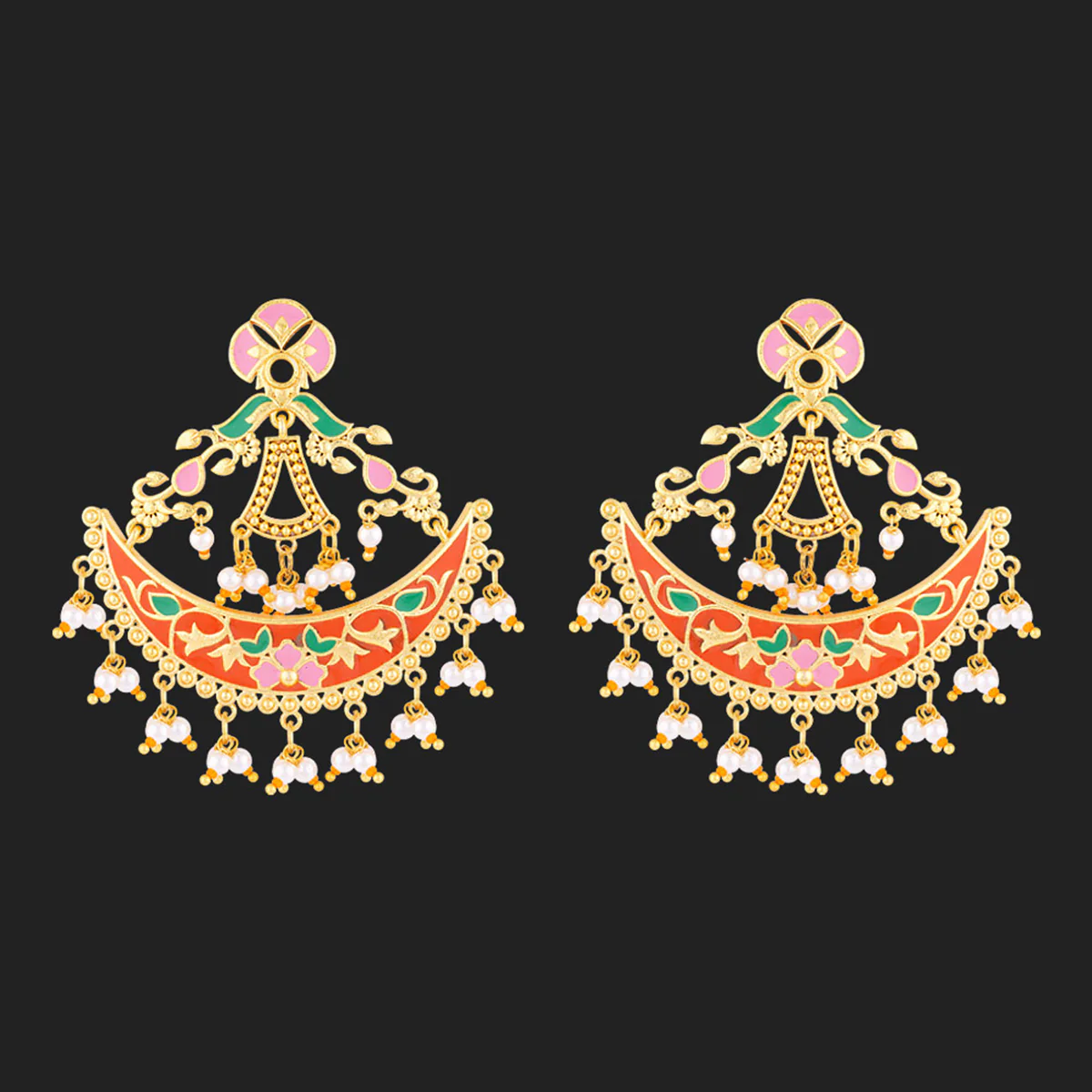 Tahira Orange Bloom Crescent Danglers - Image 3