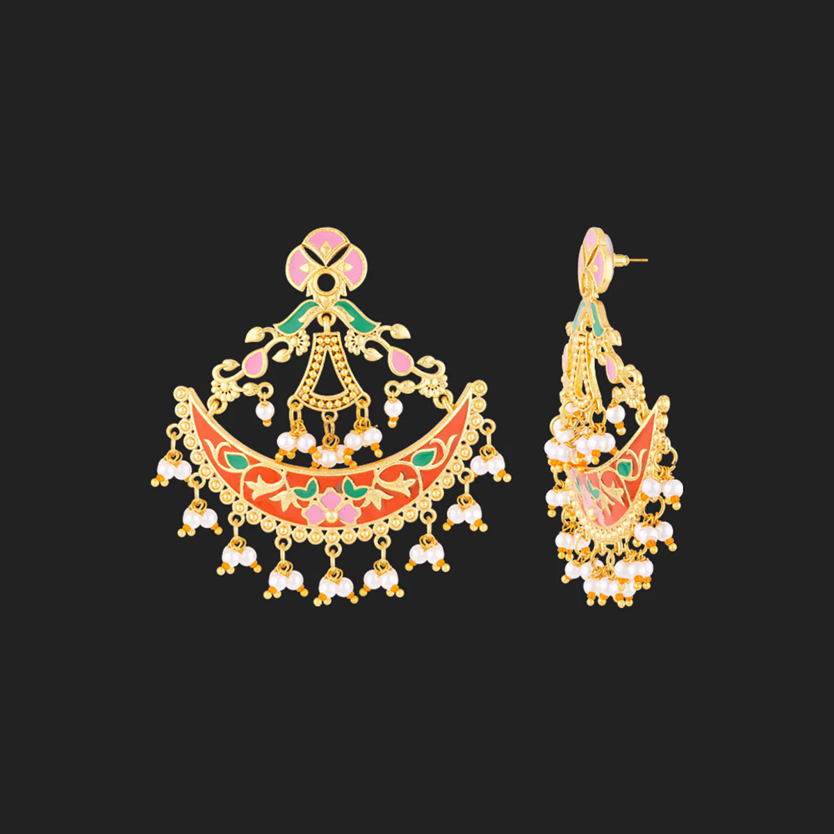 Tahira Orange Bloom Crescent Danglers - Image 4