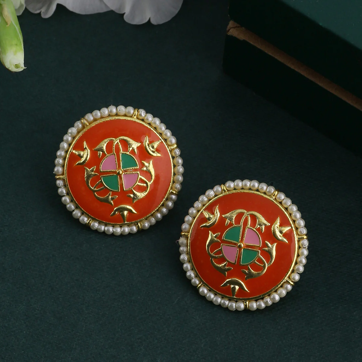 Tahira Orange Bloom Studs