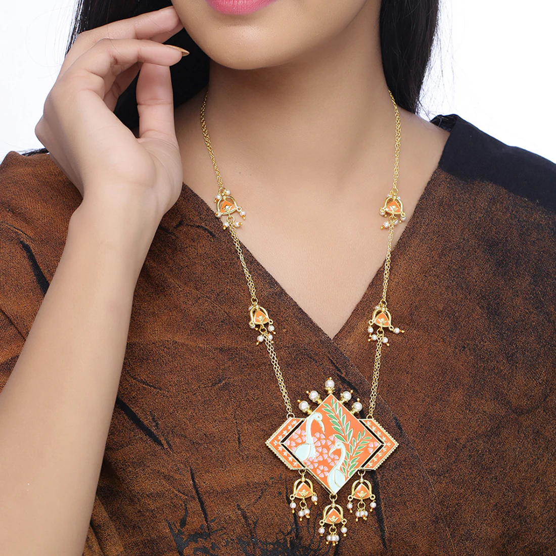 Tahira Peacock Red Statement necklace - Image 2
