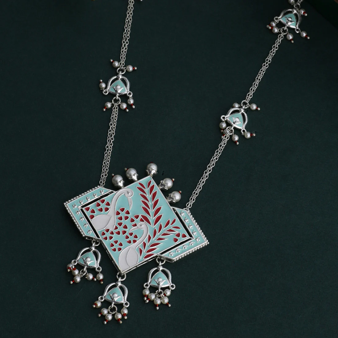 Tahira Peacock Sparkling Silver Necklace