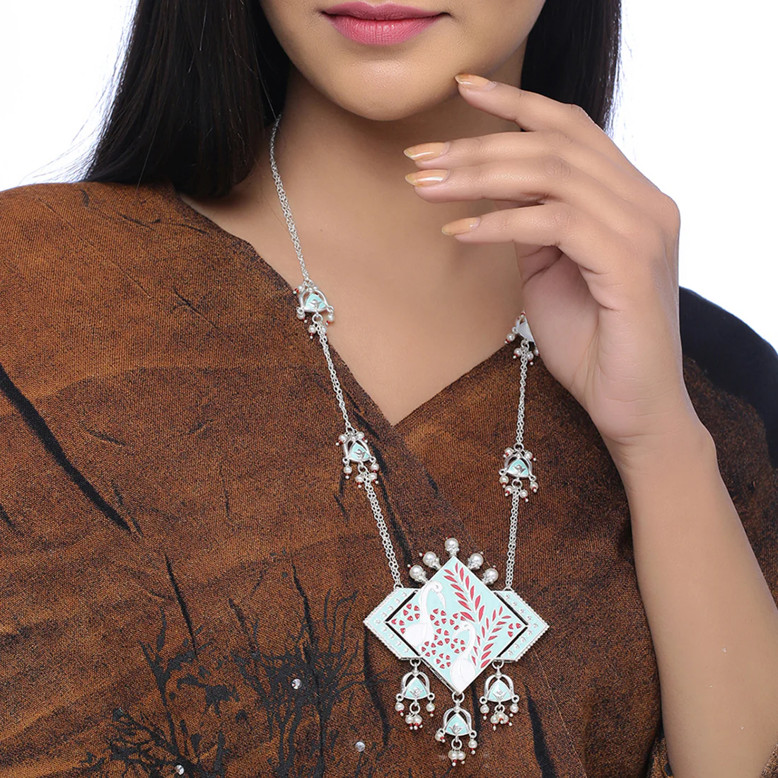 Tahira Peacock Sparkling Silver Necklace - Image 2