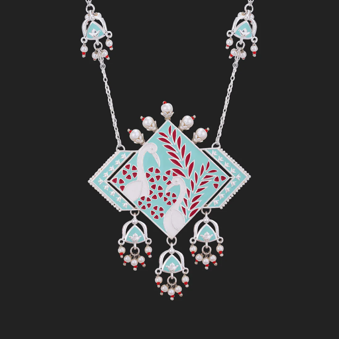 Tahira Peacock Sparkling Silver Necklace - Image 3