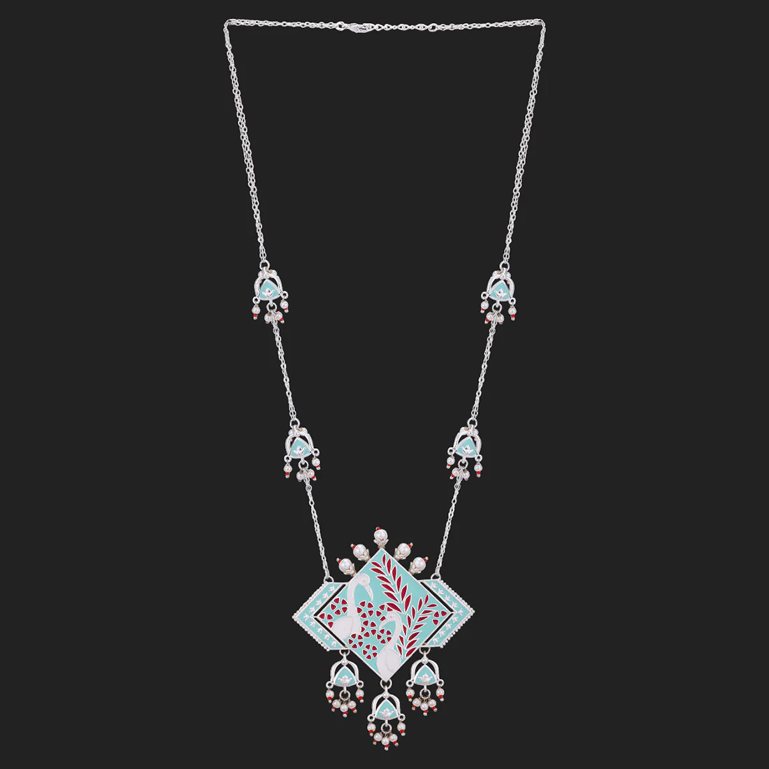 Tahira Peacock Sparkling Silver Necklace - Image 4