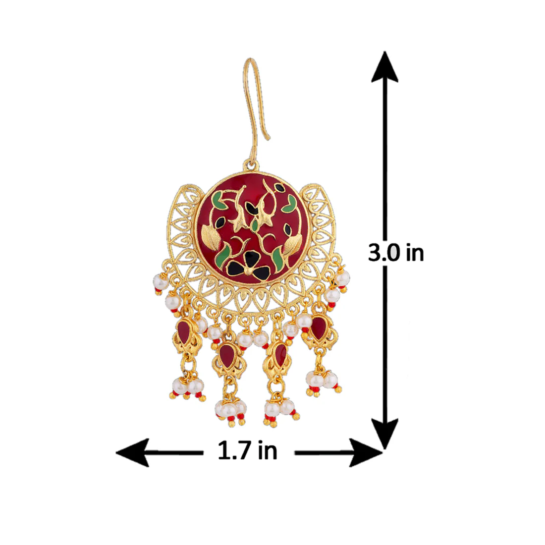 Tahira Red Bloom Chand Bali Earrings - Image 5