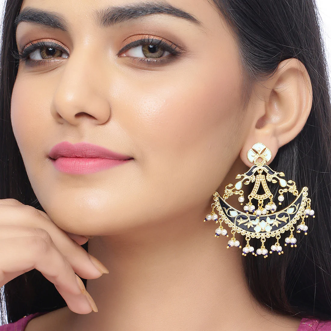 Tahira Royal Black Crescent Danglers - Image 2