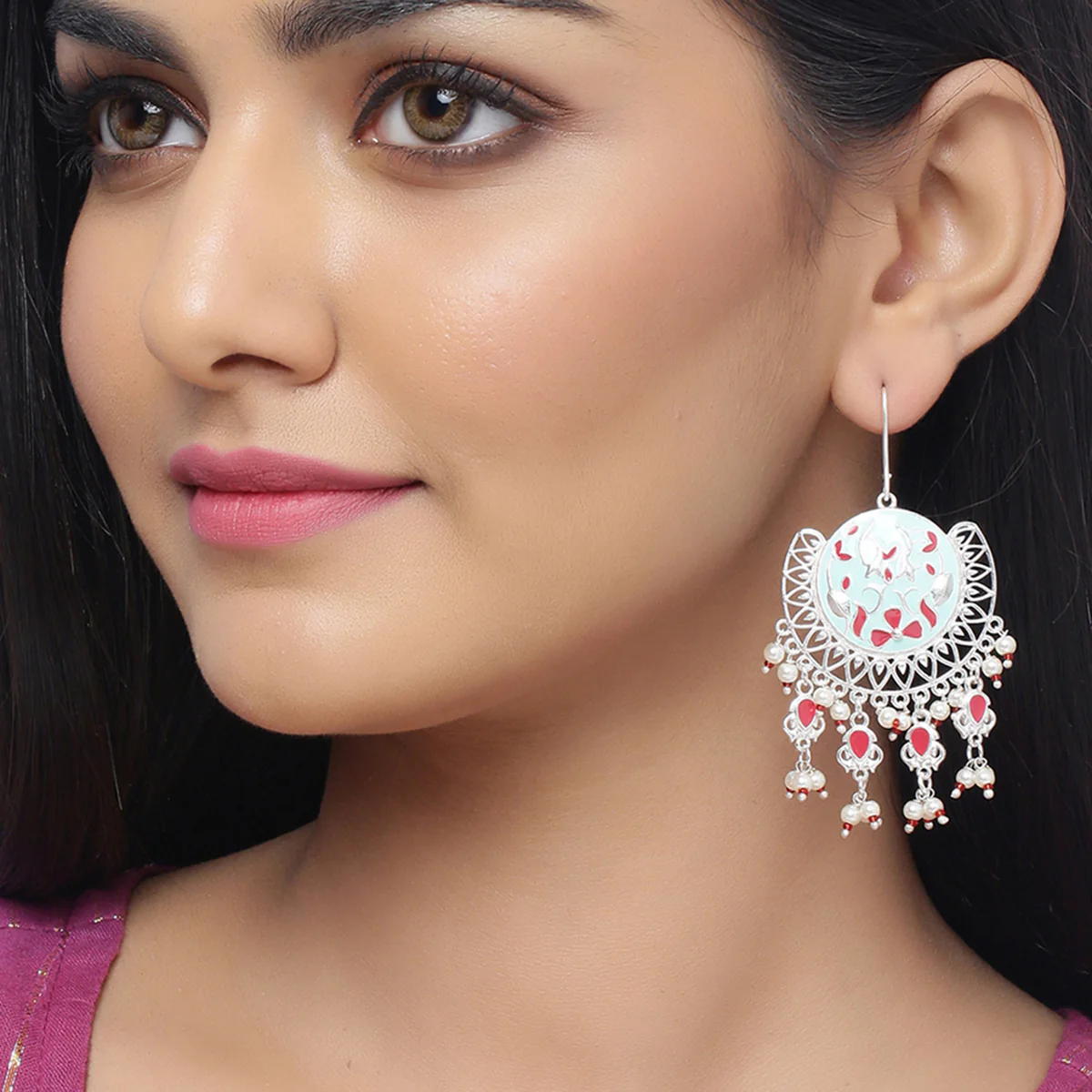 Tahira Silver Sparkle Chand Bali Earrings - Image 2