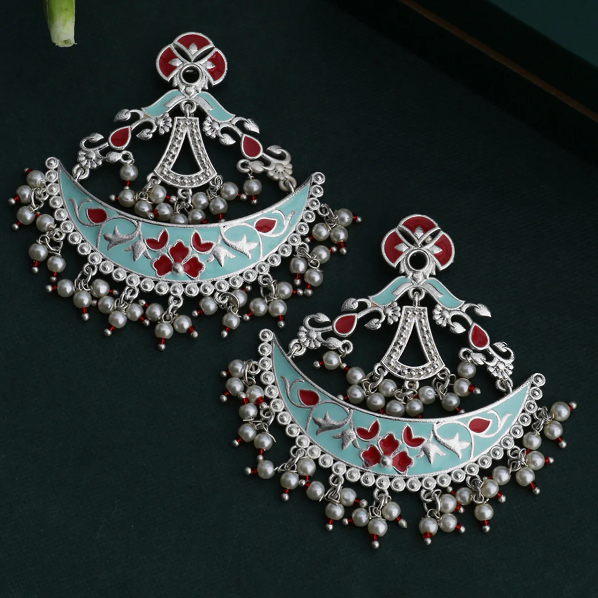 Tahira Silver Sparkle Crescent Danglers