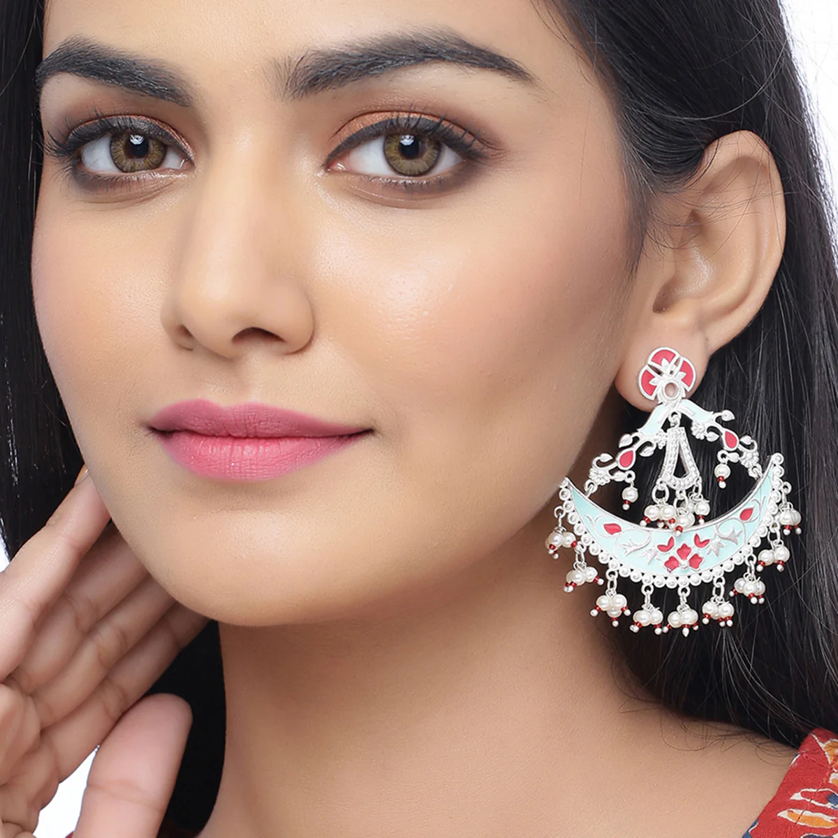 Tahira Silver Sparkle Crescent Danglers - Image 2