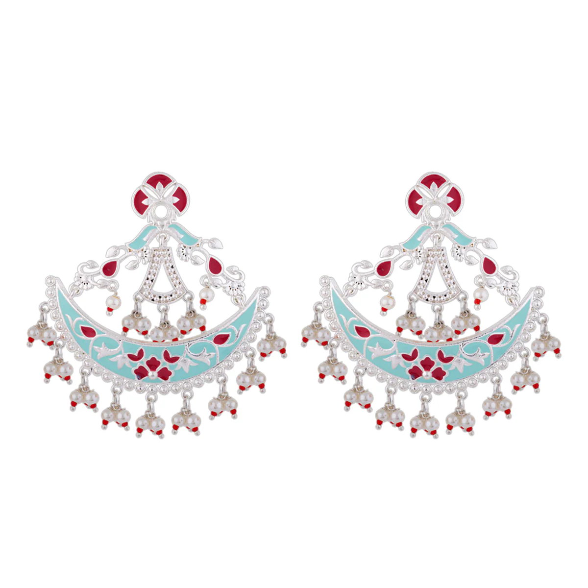 Tahira Silver Sparkle Crescent Danglers - Image 3