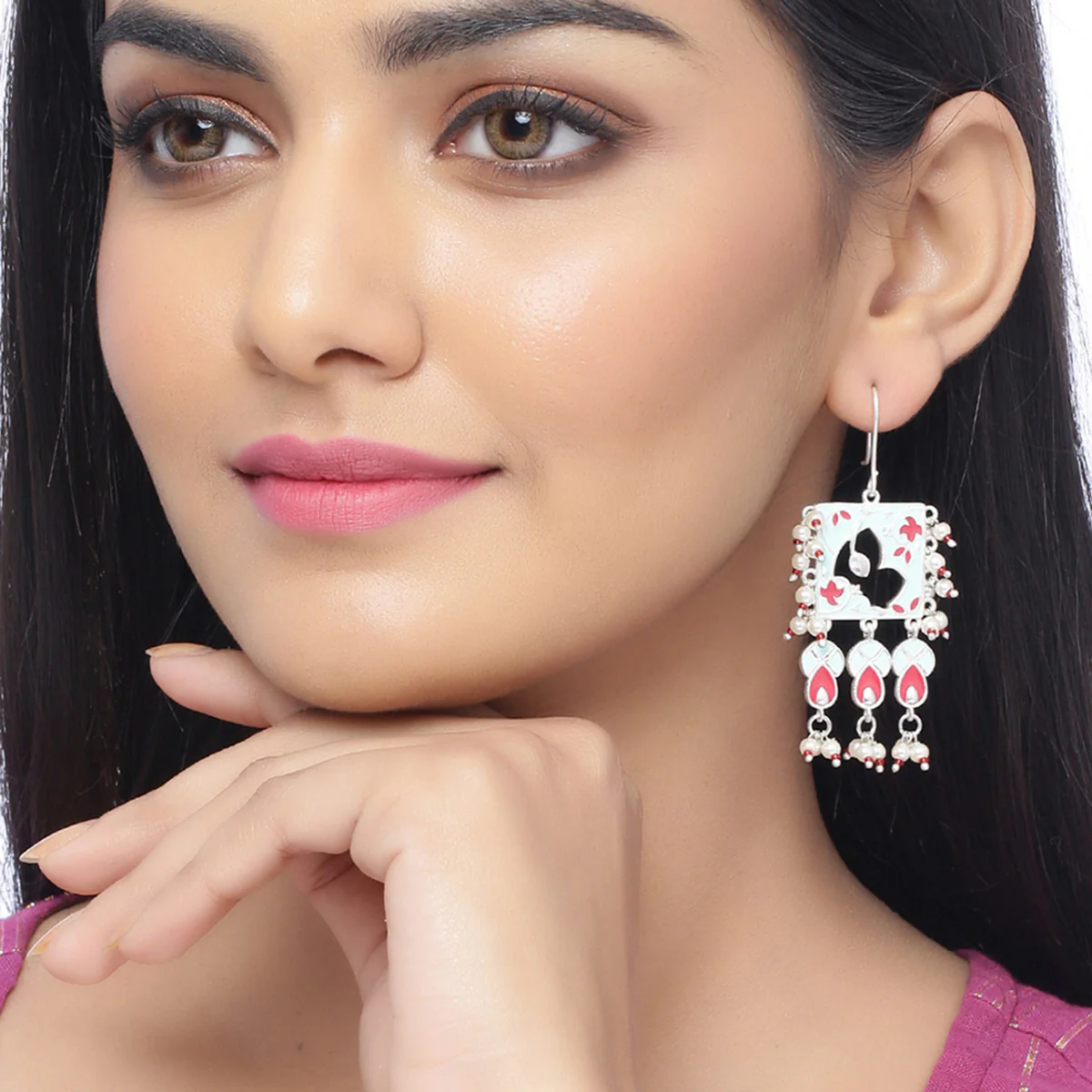 Tahira Silver Sparkle Cutwork Earrings - Image 2