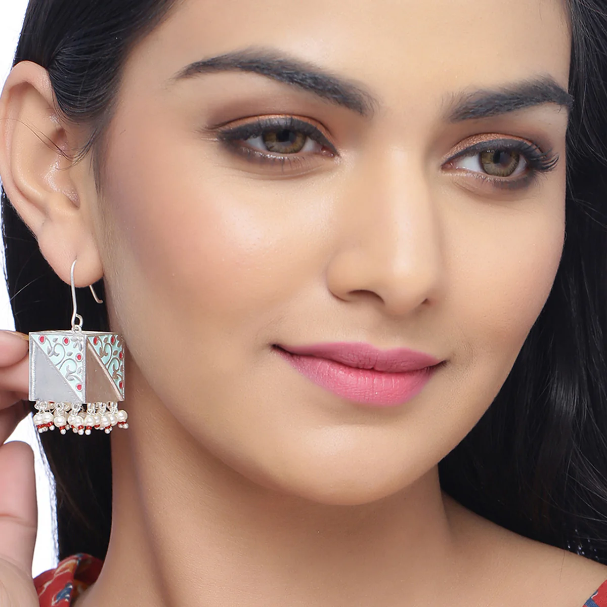 Tahira Silver Sparkle Lantern Earrings - Image 2