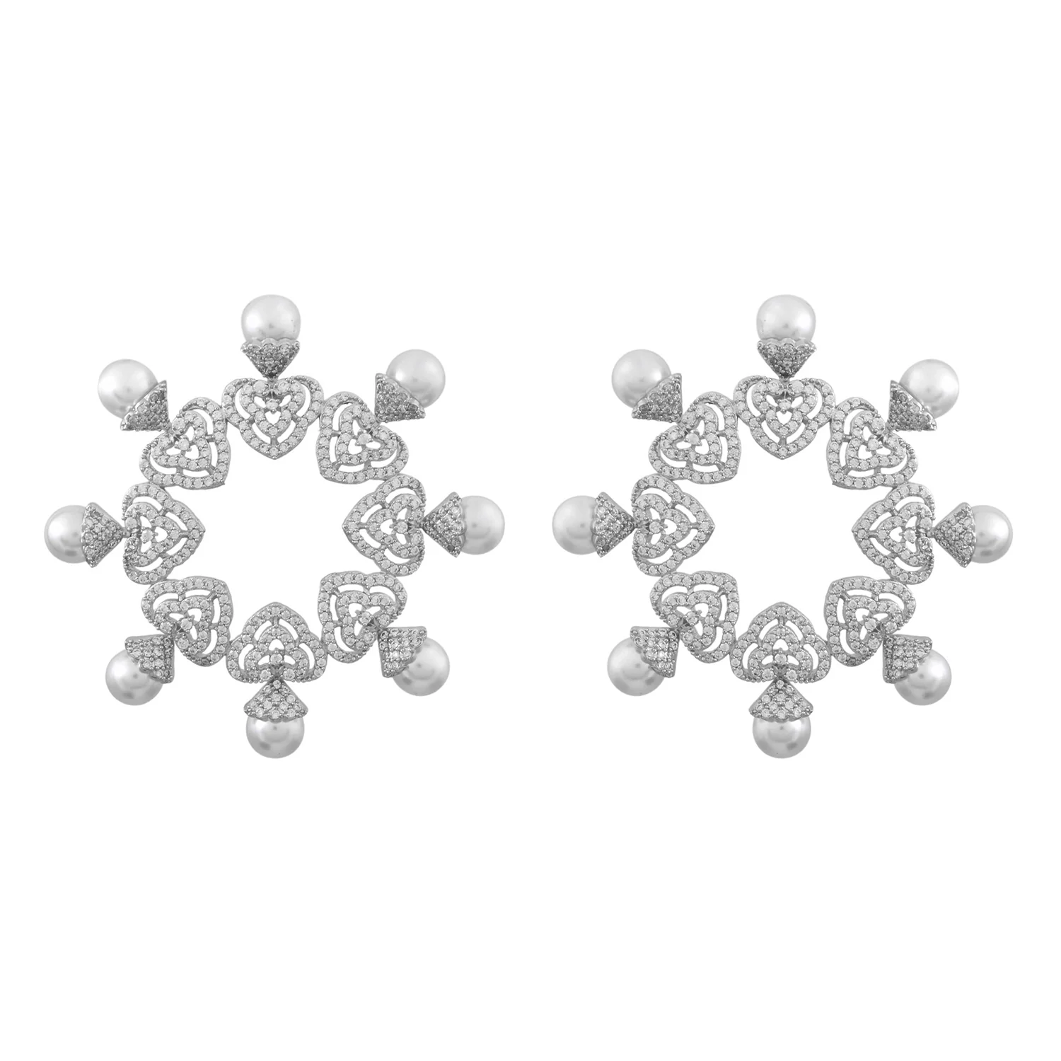 Taj Cz And White Pearls Edgy Earrings - Image 4