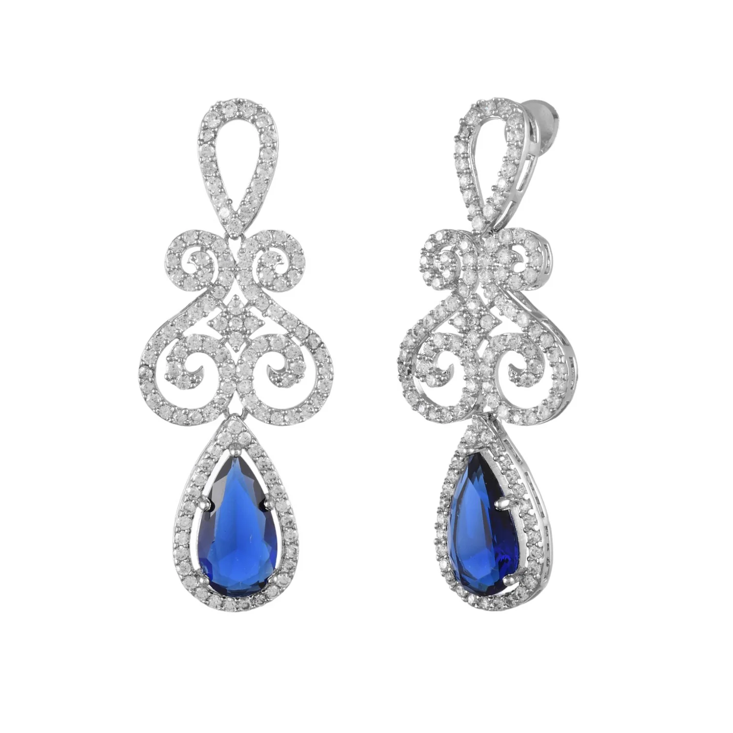 Taj Royal Blue And White Cz Drop Earrings - Image 3