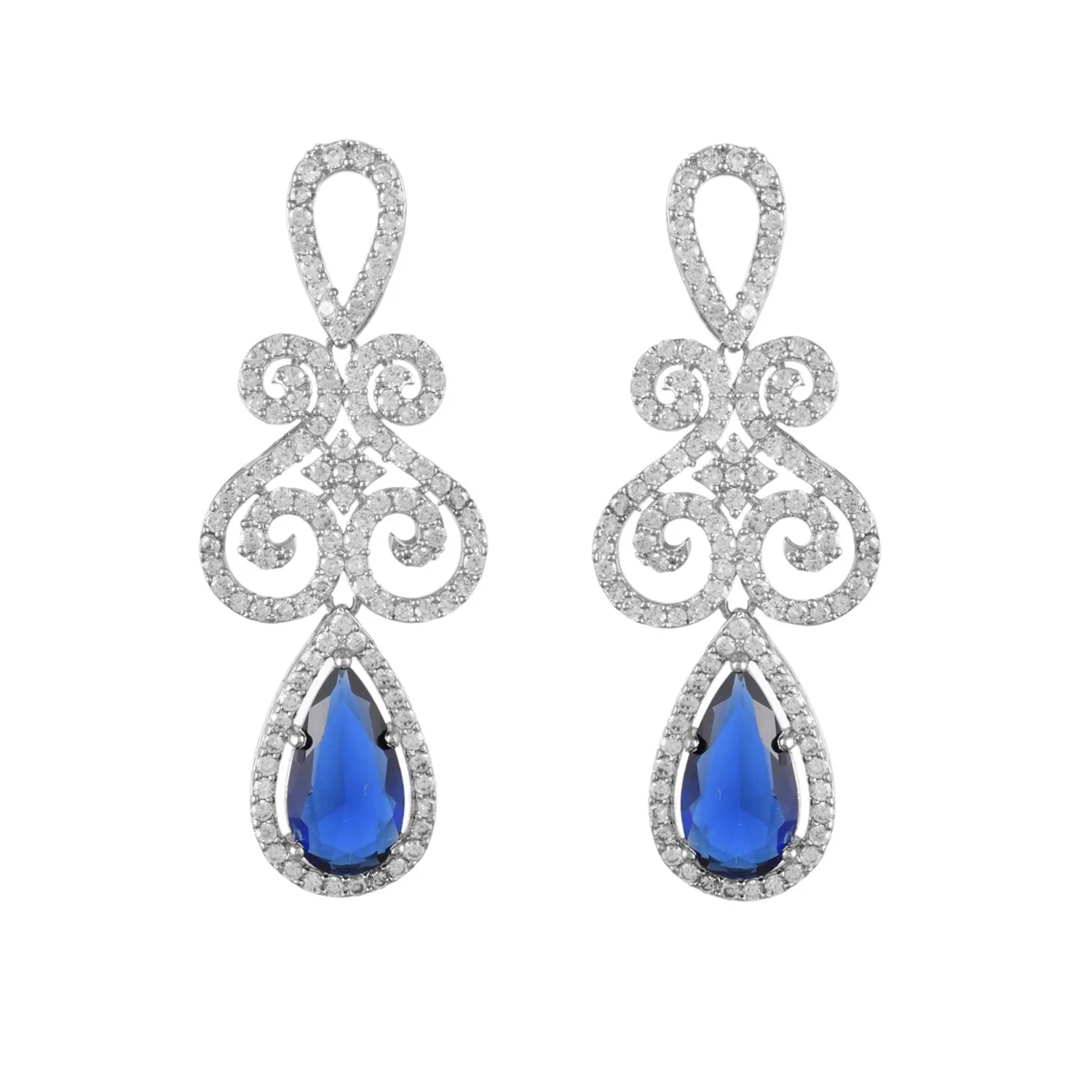 Taj Royal Blue And White Cz Drop Earrings - Image 4