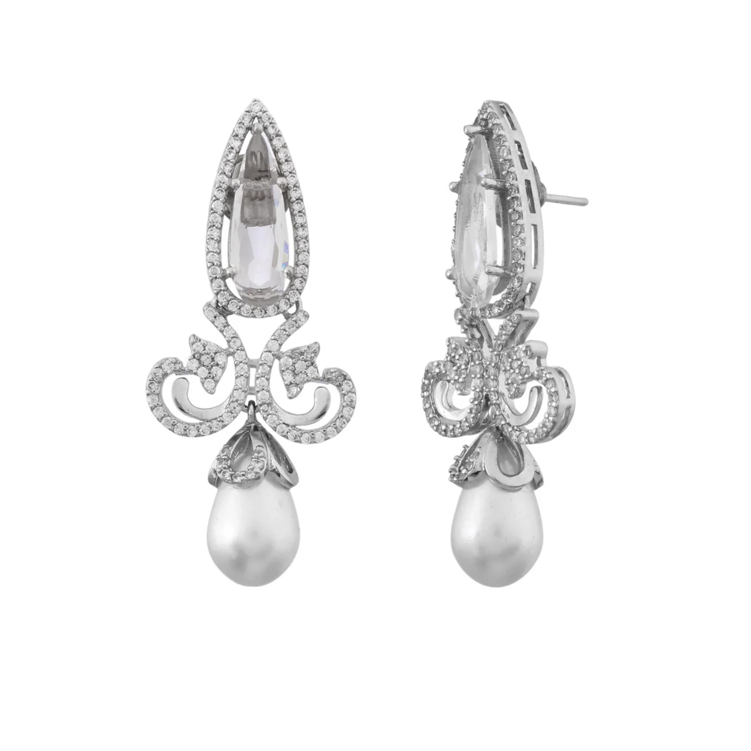Taj Zirconia And White Pearls Antique Earrings - Image 3