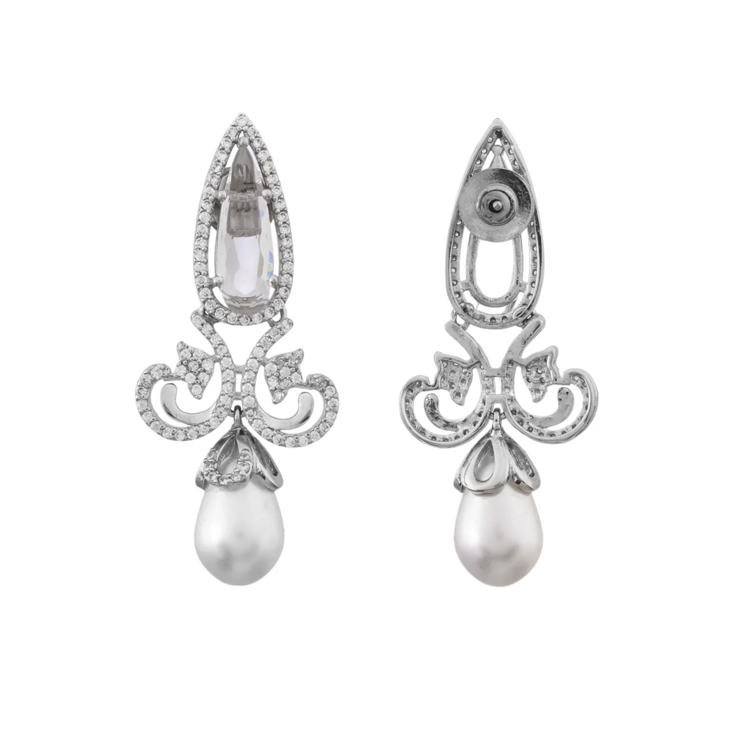 Taj Zirconia And White Pearls Antique Earrings - Image 5