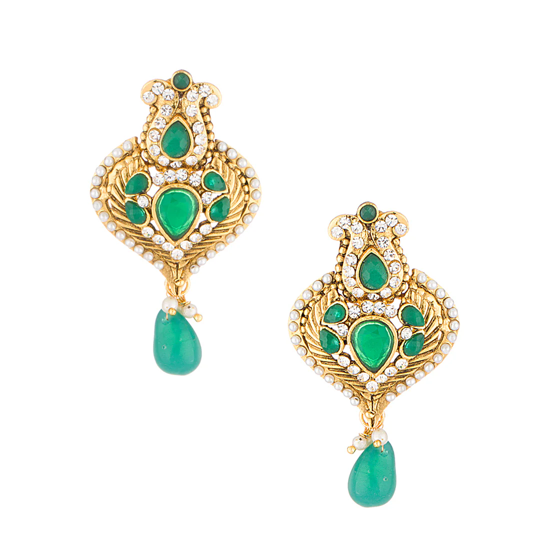 Tantalizing Green Stone Embellished Earrings - Image 2