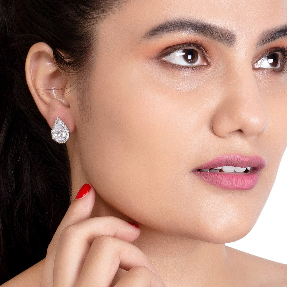 Teardrop American Diamond Stud Earrings - Image 2
