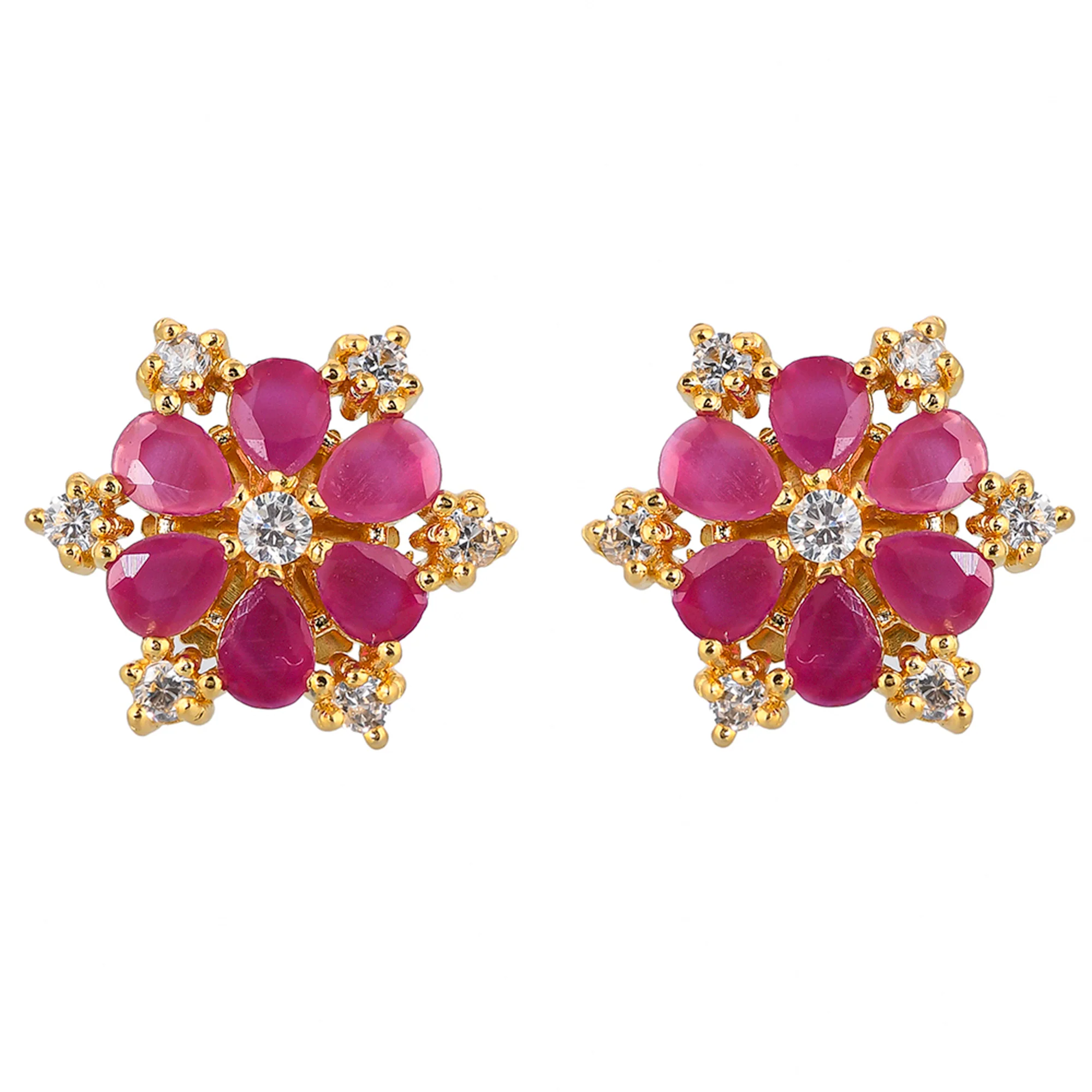 Teardrop and Round Cut Pink and White CZ Gems Stud Earrings - Image 3