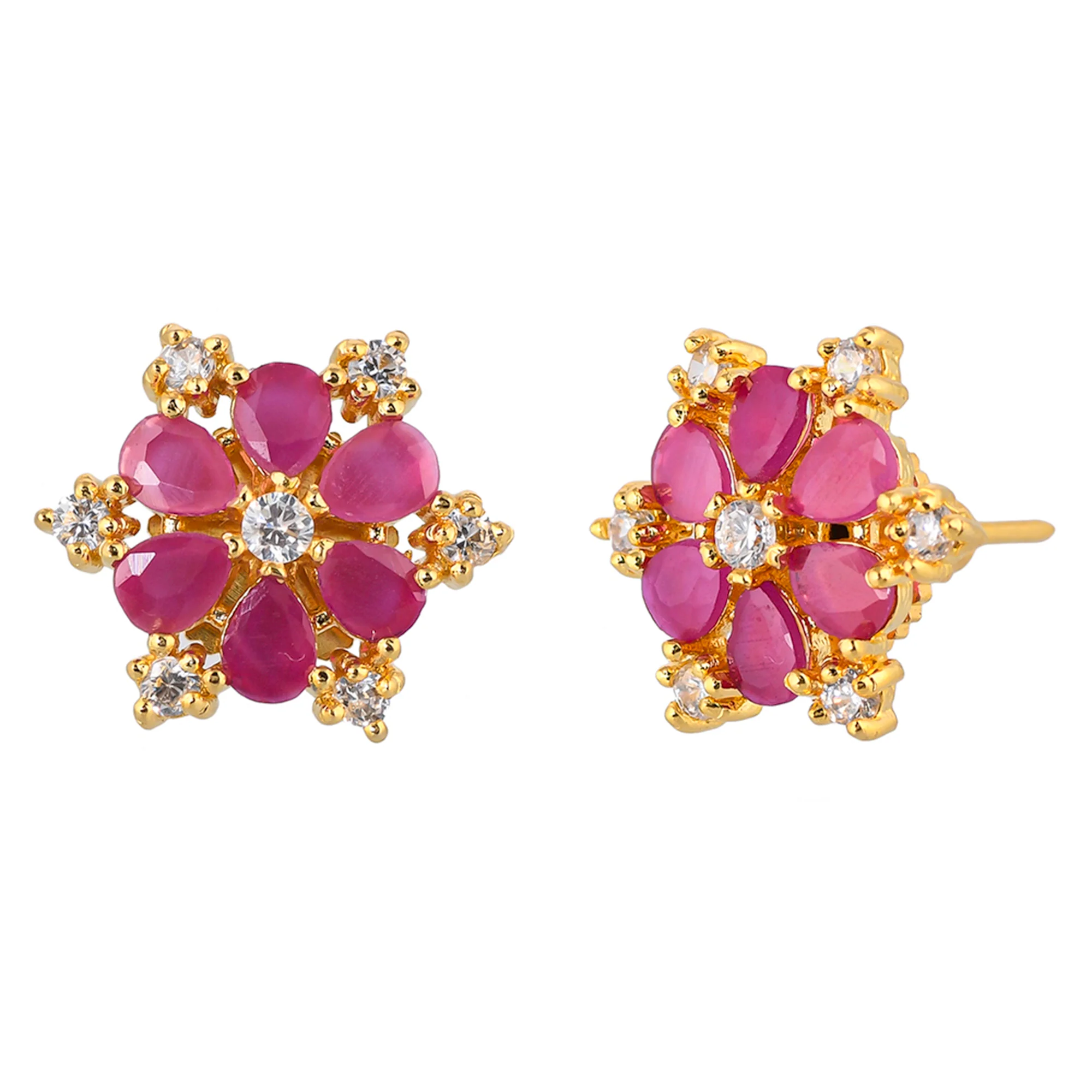 Teardrop and Round Cut Pink and White CZ Gems Stud Earrings - Image 4