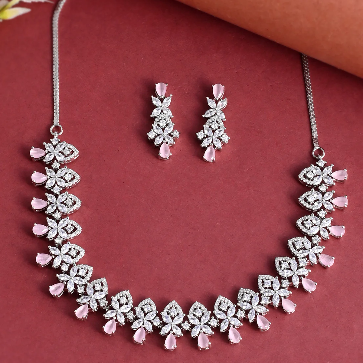 Teardrop CZ Adorned Brass Silver Plated Jewellery Set | Voylla