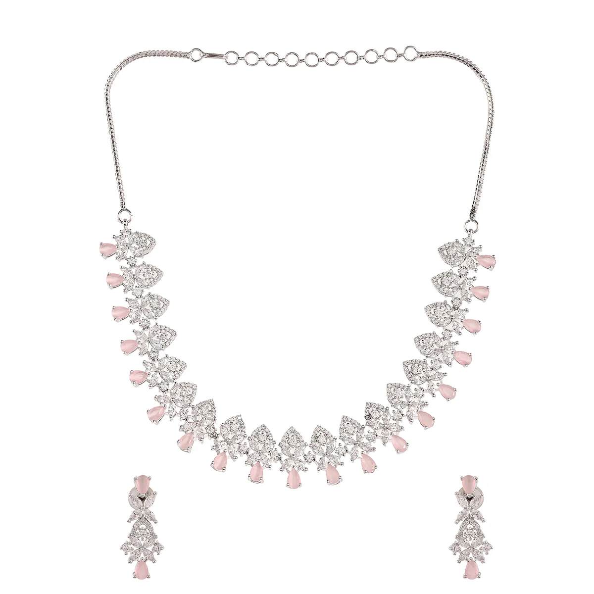 Teardrop CZ Adorned Brass Silver Plated Jewellery Set | Voylla - Image 2