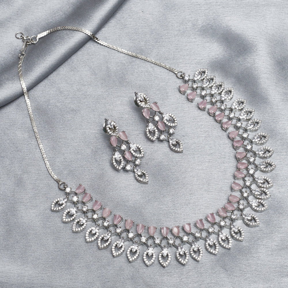 Teardrop CZ Adorned Silver Plated Brass Jewellery Set | Voylla