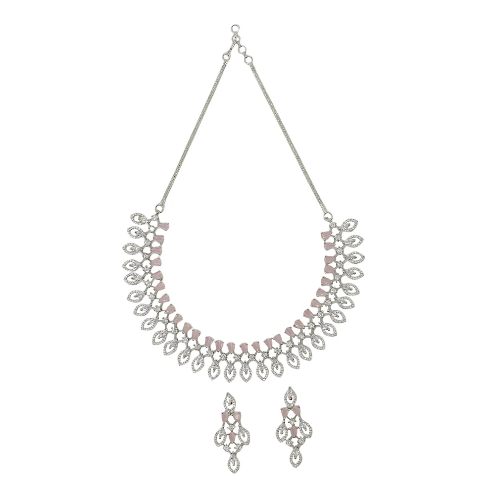 Teardrop CZ Adorned Silver Plated Brass Jewellery Set | Voylla - Image 3
