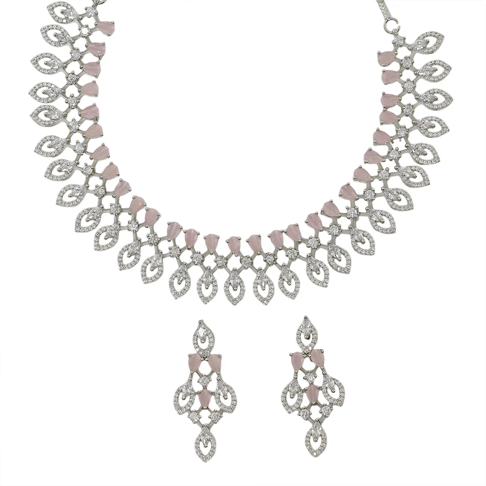 Teardrop CZ Adorned Silver Plated Brass Jewellery Set | Voylla - Image 4