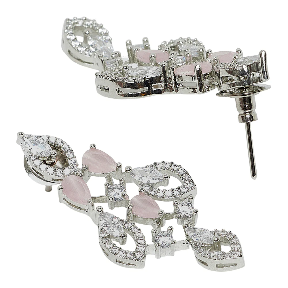Teardrop CZ Adorned Silver Plated Brass Jewellery Set | Voylla - Image 5