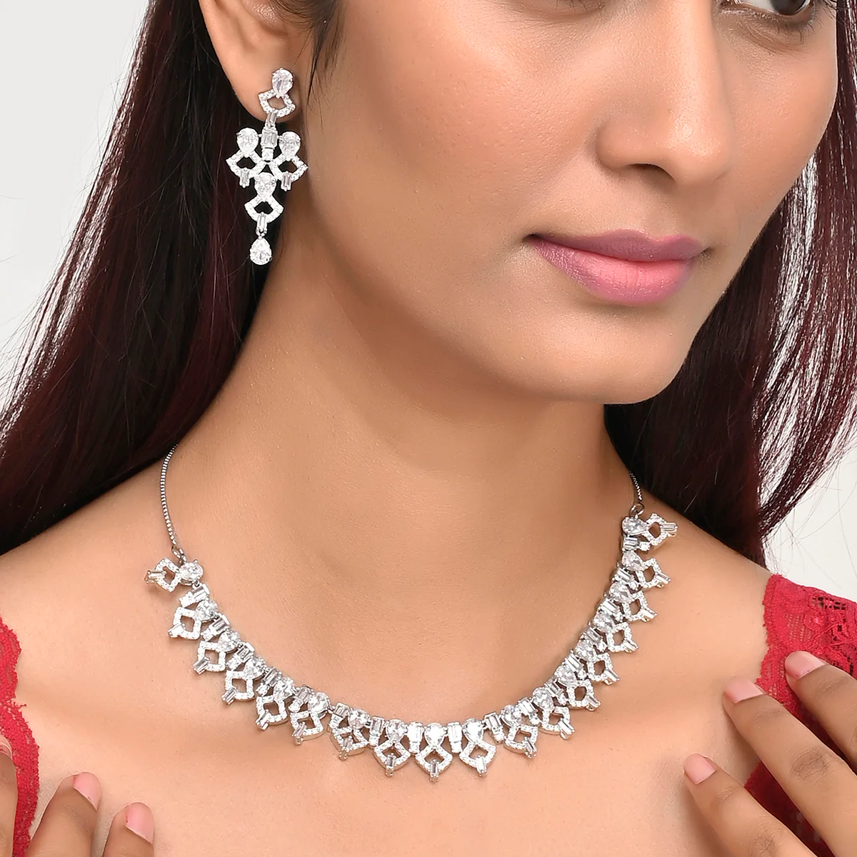 Silver Plated Brass Jewellery Set with Teardrop CZ Adornment - Image 2