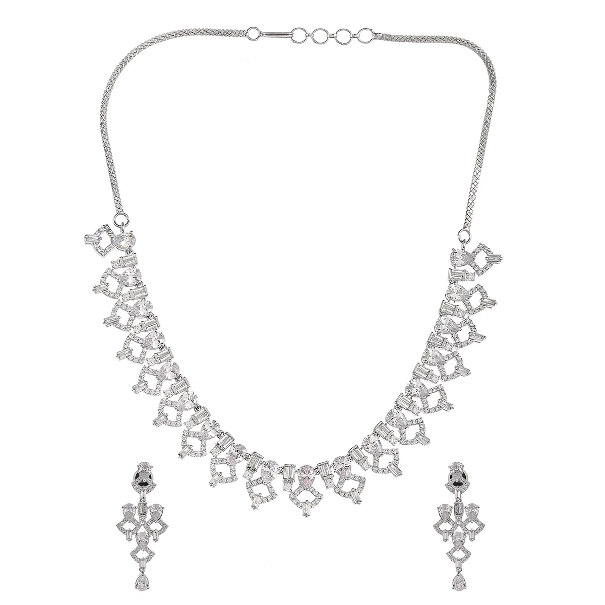 Silver Plated Brass Jewellery Set with Teardrop CZ Adornment - Image 3