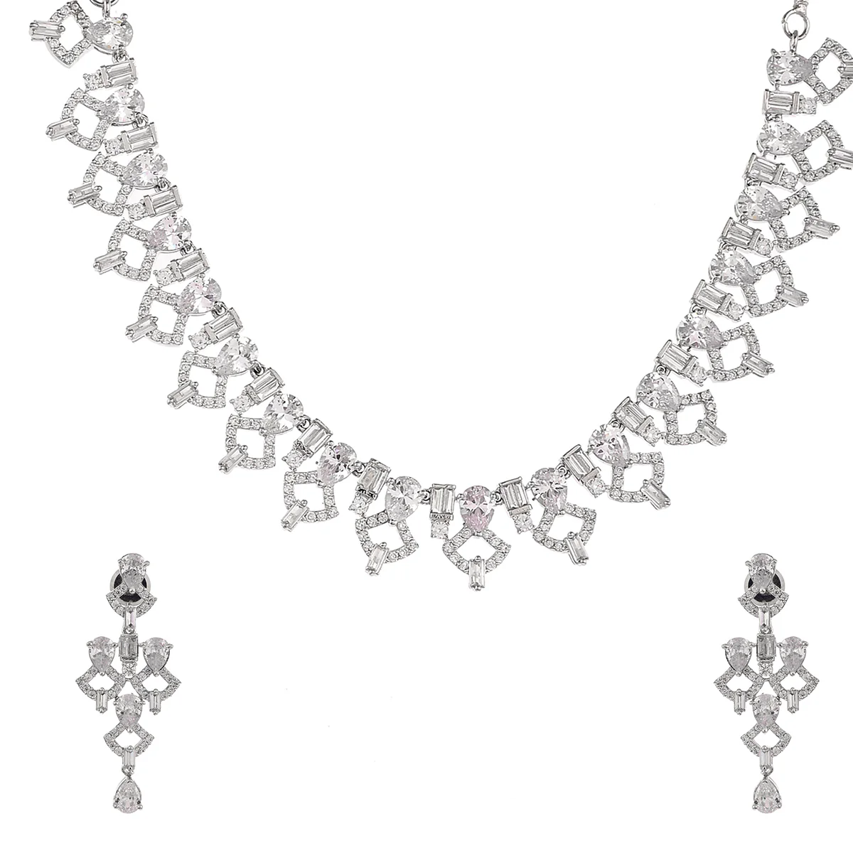 Silver Plated Brass Jewellery Set with Teardrop CZ Adornment - Image 4