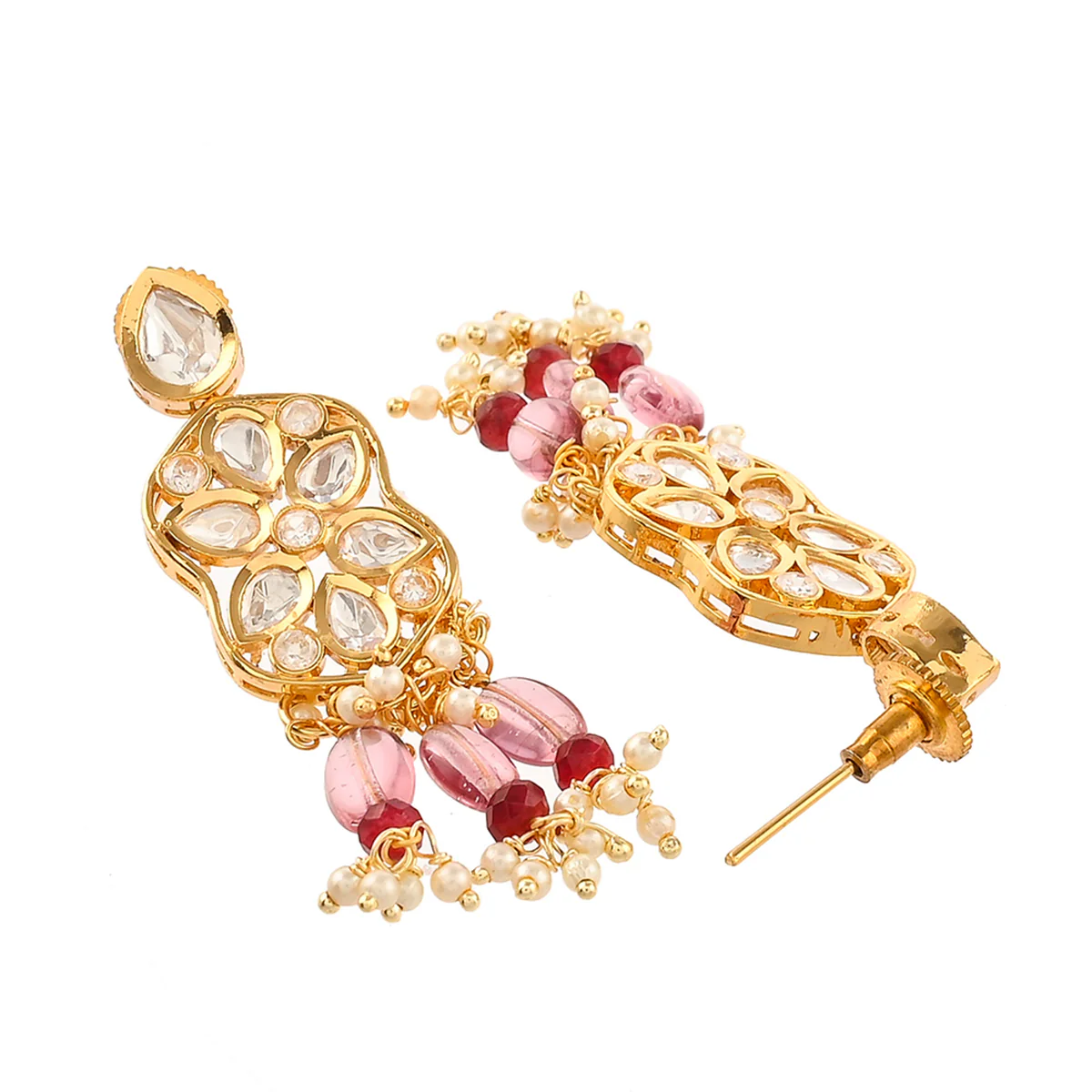 Teardrop Cut Faux Kundan Gold Toned Antique Jewellery Set - Image 5