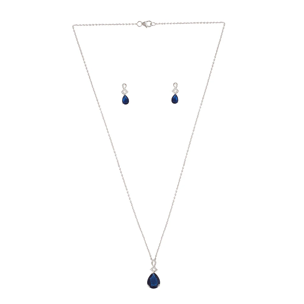 Teardrop Cut Sapphire Adorned 925 Sterling Silver Pendant Set - Image 3