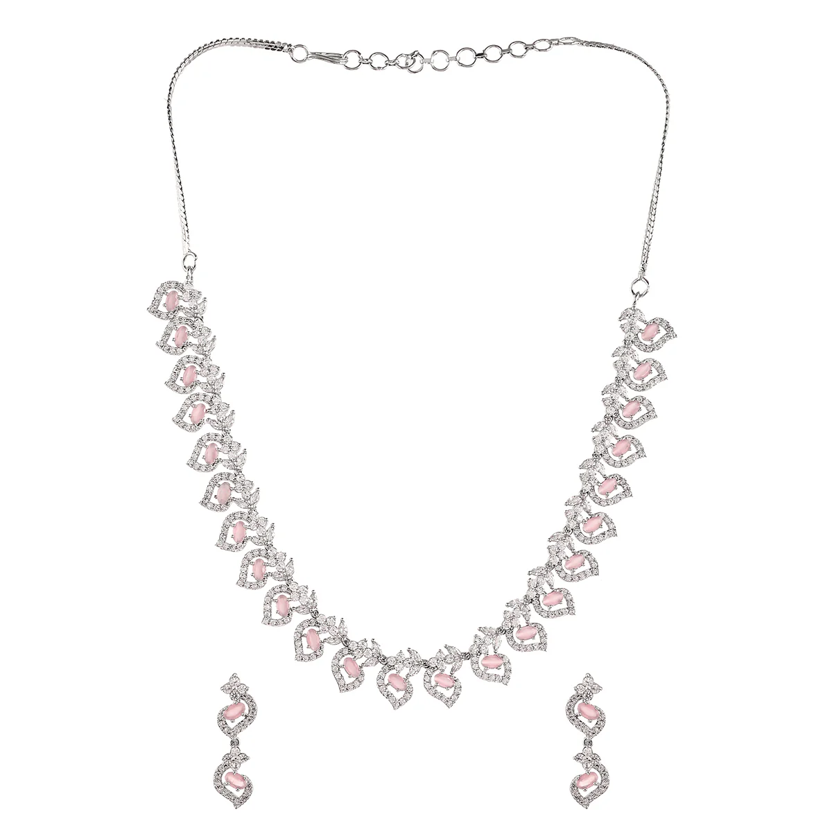 Teardrop Cut Zircons Adorned Brass Silver Plated Opulent Jewellery Set - Image 3