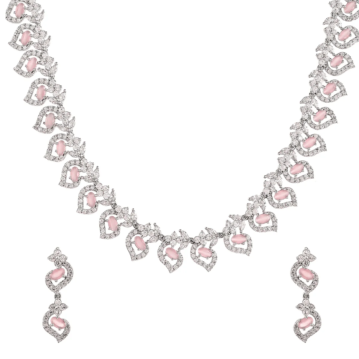 Teardrop Cut Zircons Adorned Brass Silver Plated Opulent Jewellery Set - Image 4