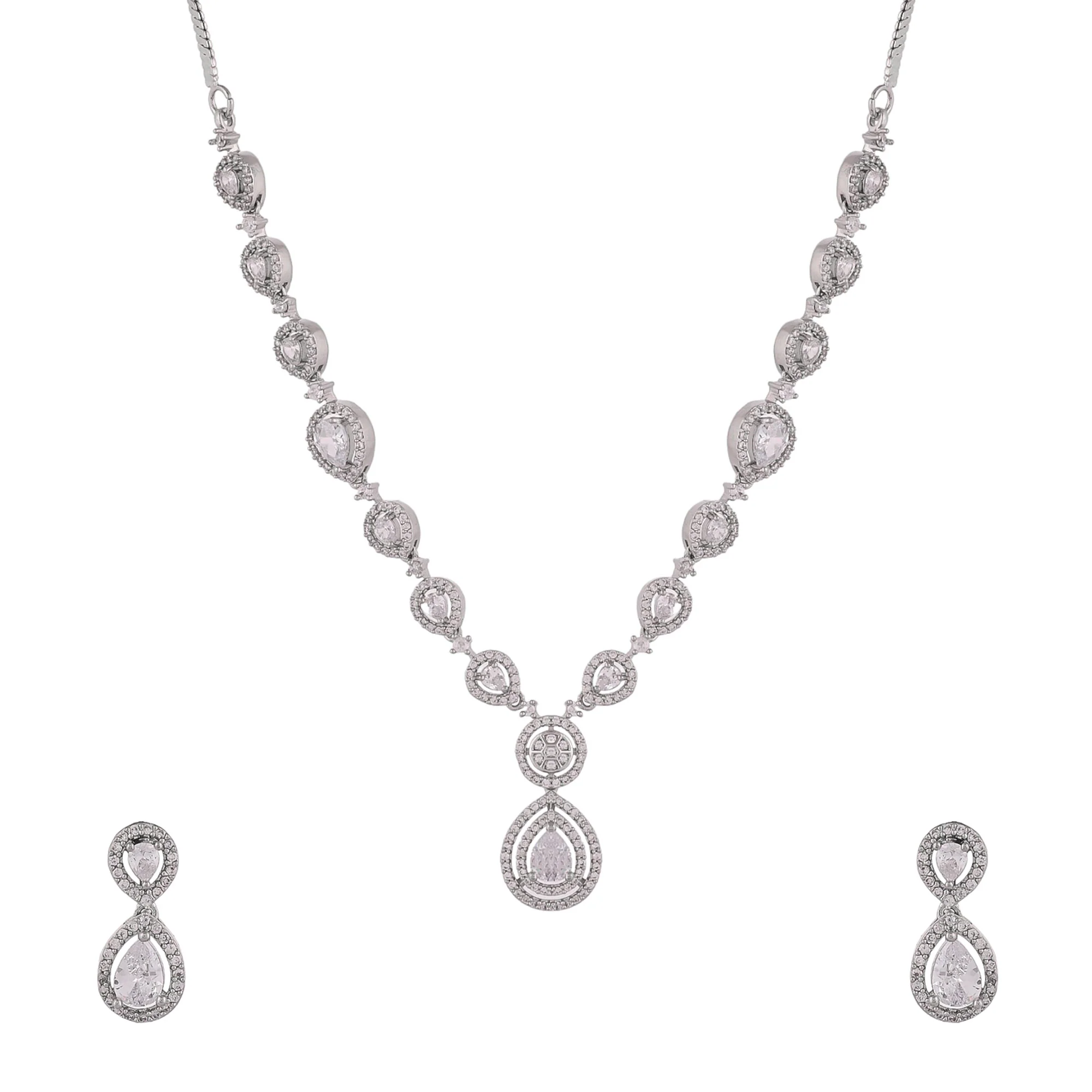 Teardrop Cut Zircons Adorned Silver Plated Jewellery Set - Image 4