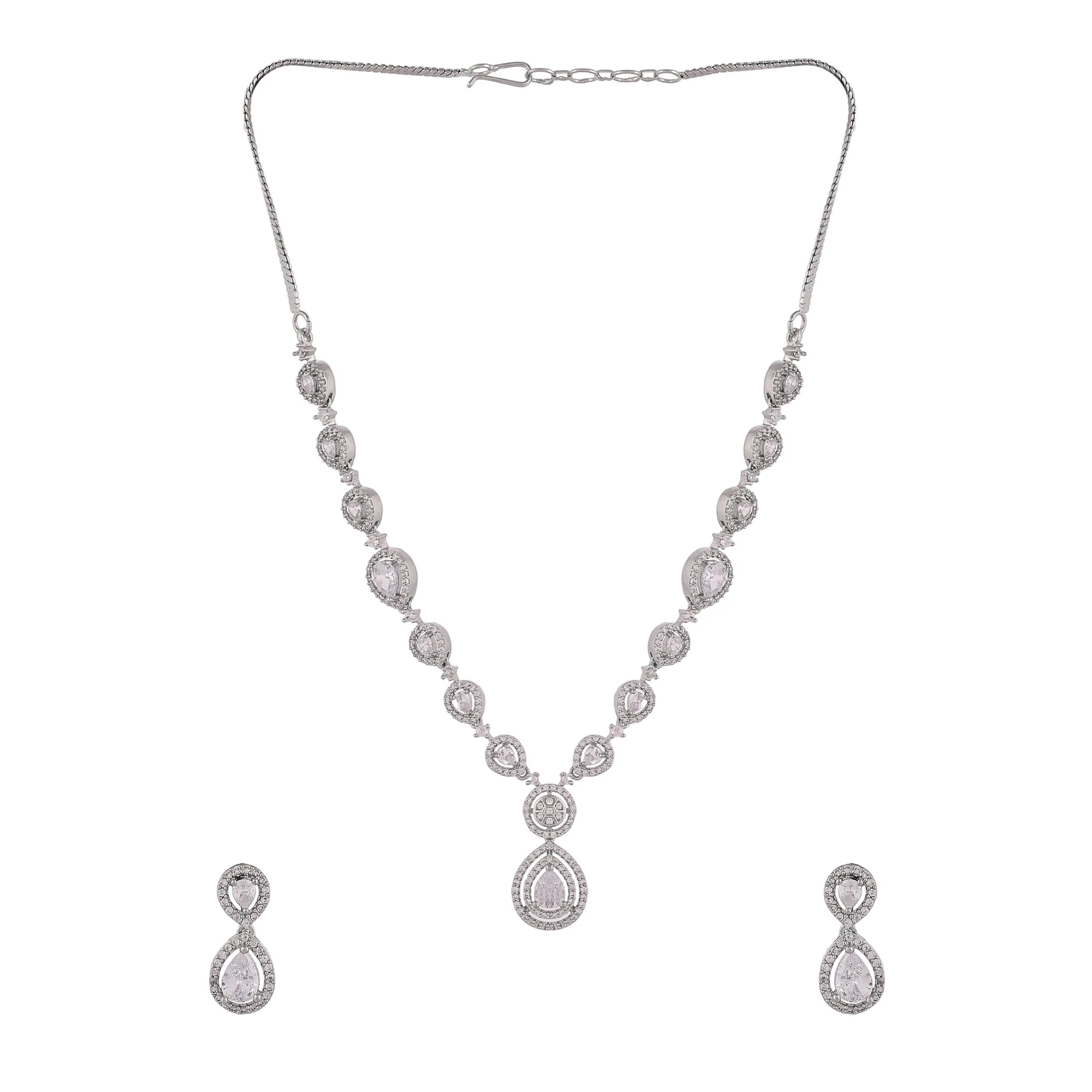 Teardrop Cut Zircons Adorned Silver Plated Jewellery Set - Image 5