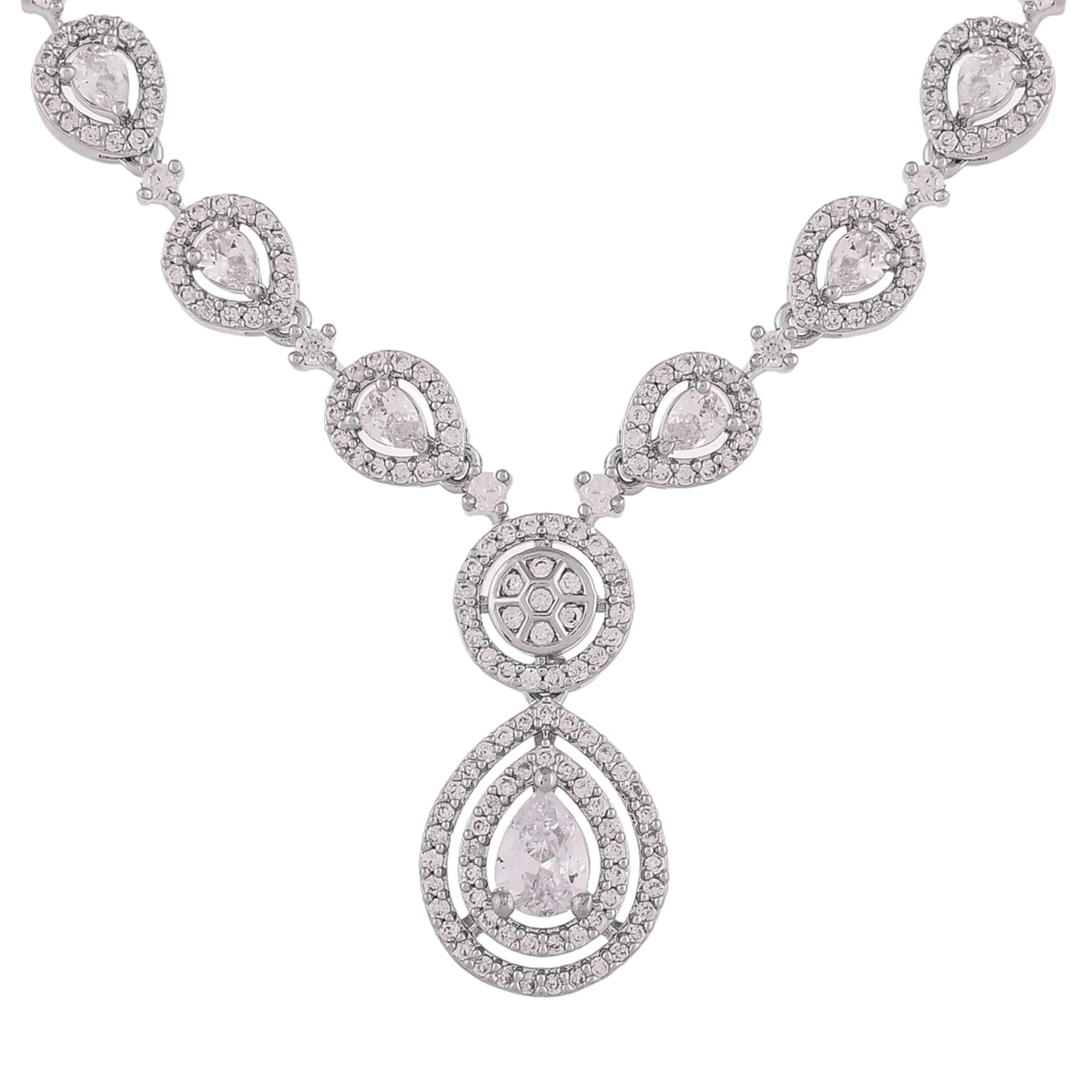 Teardrop Cut Zircons Adorned Silver Plated Jewellery Set - Image 6