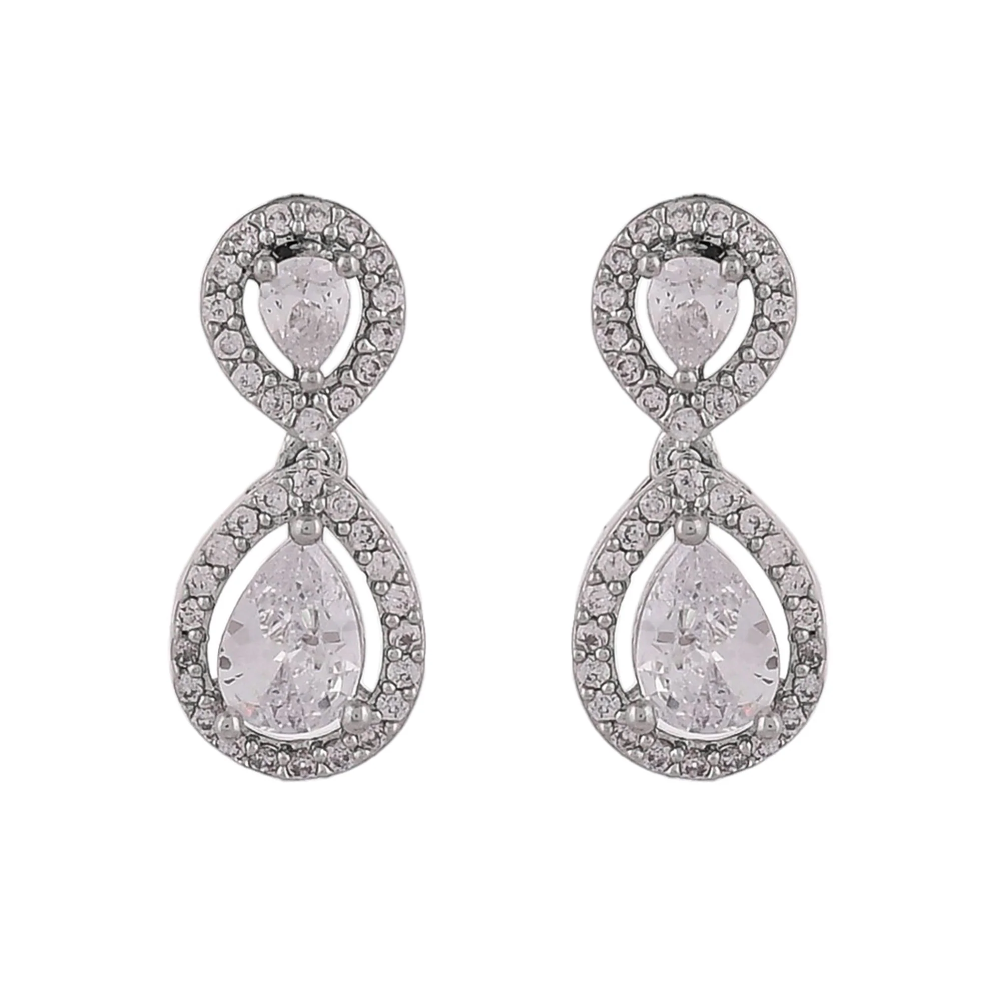 Teardrop Cut Zircons Adorned Silver Plated Jewellery Set - Image 7