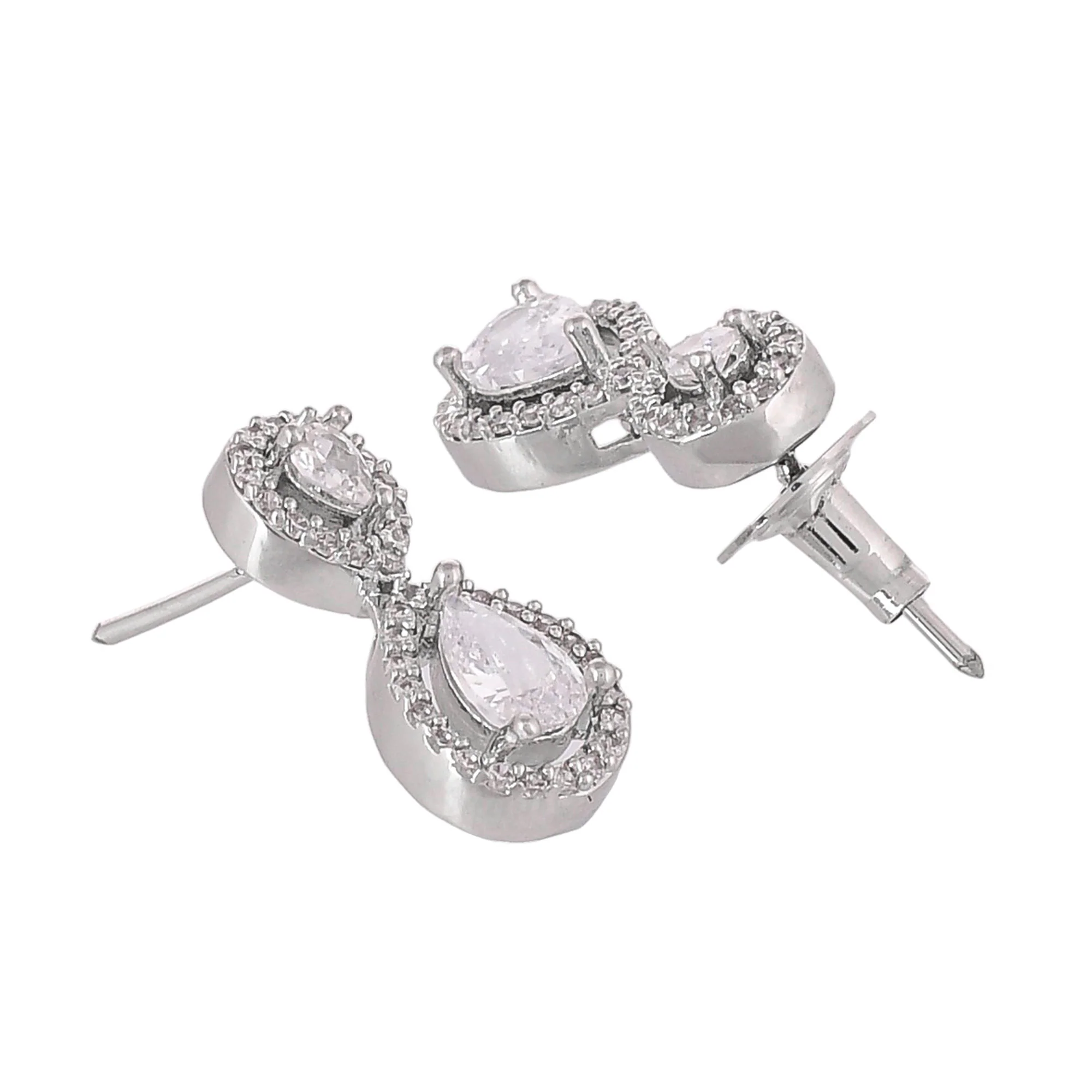 Teardrop Cut Zircons Adorned Silver Plated Jewellery Set - Image 8